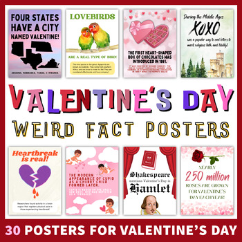 Preview of Weird Valentine's Day Fun Fact Posters Love Classroom Decor Bulletin Board