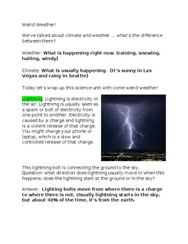 Preview of Weird Weather - Ball Lightning, Dust Storms, Rainbows, ANSWER KEY