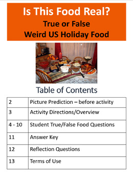 Preview of Fun No Prep Weirdest Holiday Meal Middle & High School ESL Activity