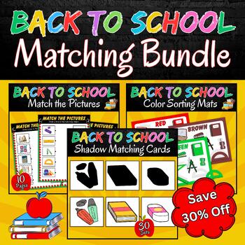 Preview of Welcome Back to School Matching Activities Bundle, Toddler Busy Book, First Day
