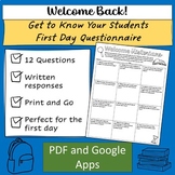 Welcome Back First Day Questionnaire for Your History Class