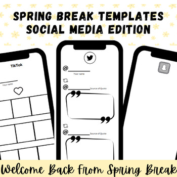 Preview of Welcome Back From Spring Break - 9 Social Media Themed Template Activities