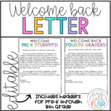 Welcome Back Letter Editable Template