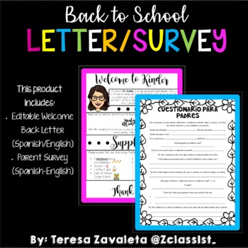 Preview of Welcome Back Letter & Survey for Parents (Spanish/English)