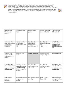 Preview of Welcome Back-New Year-Ice Breaker (with some math questions-Grade 6) Editable