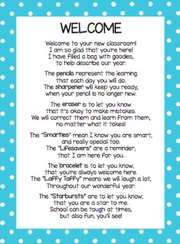 Welcome Back Poem for Back to School Goodie Bag by Mrs O Knows | TpT