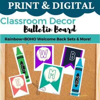 Welcome Back Rainbow & Boho Pennant Bulletin Board-crayons & More!