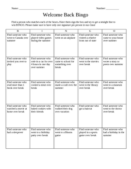 Preview of Welcome Back to School Bingo