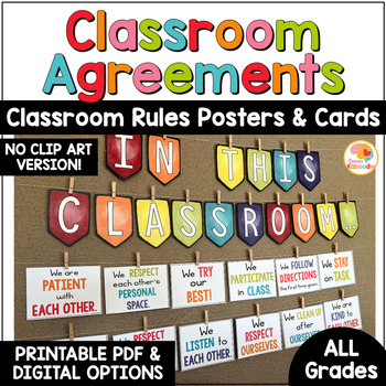 Preview of Classroom Agreements Rules and Expectations Posters Bulletin Board