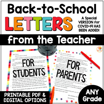 Welcome Back to School Letters to Students and Parents: Print and Digital