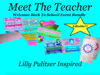 Preview of Welcome Back to School Meet the Teacher Night Lilly Pulitzer Inspired EDITABLE!!