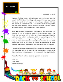 Preview of Welcome Back to School Parent Letter