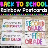 Welcome Back to School Postcards: Rainbow Themed | EDITABL
