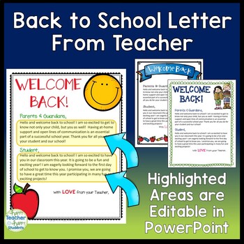EDITABLE Back to School Letter for Parents & Students: 3 Designs Options
