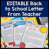 EDITABLE Welcome Back to School Letter for Parents and Stu