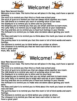 Preview of Welcome Bag Note From Teacher - Beginning of the Year