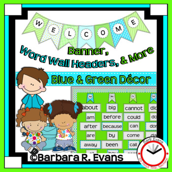 WELCOME BANNER and WORD WALL Blue Green Theme Classroom Decor
