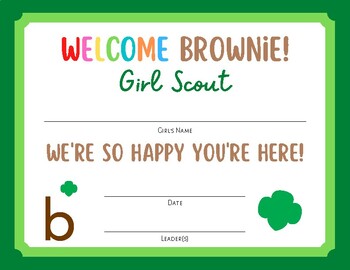 Welcome Brownie Girl Scout Certificate by onecraftyB | TPT