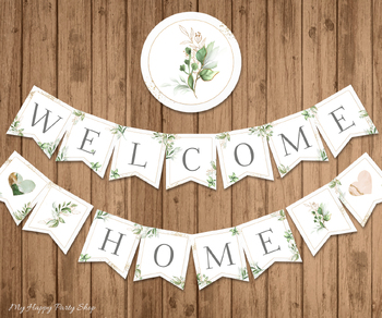 Preview of Welcome Home Banner, Greenery Theme, Homecoming Party, PRINTABLE