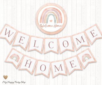 Preview of Welcome Home Banner, Welcome Baby Banner, Boho Rainbow, PRINTABLE