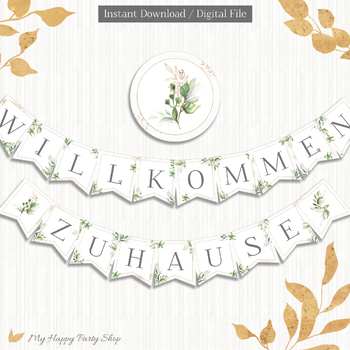 Preview of Welcome Home Banner, Willkommen Zuhau, German, Greenery, Homecoming, PRINTABLE