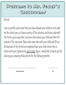 Welcome Letter by Class Materials by Evan Fedak | TPT