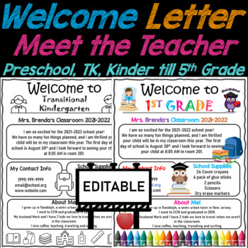 Preview of Welcome Letter, Meet the Teacher letter EDITABLE PPT | Back to School