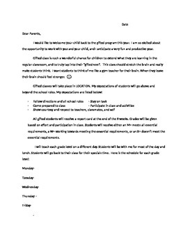 Preview of Welcome Letter to Parents Template- Just add your information