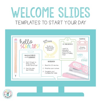 Preview of Welcome Slide Templates (Pastel School Supplies Theme)