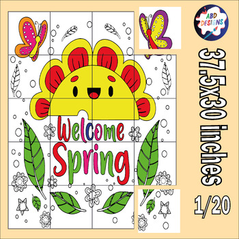 Preview of Welcome  Spring Collaborative Coloring Poster Art, Springtime Bulletin Board