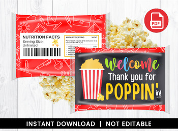 Preview of Welcome Thank You for Poppin' in Microwave Popcorn Wrapper