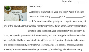 Preview of Welcome back- Parent Letter
