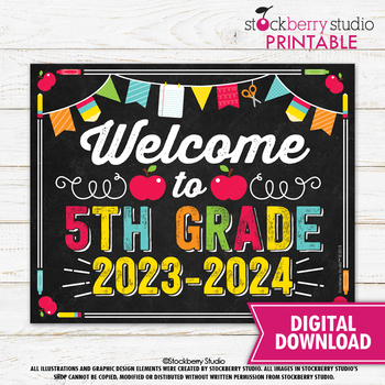 Welcome to 5th Grade Sign Teacher Classroom Decoration Poster Printable ...