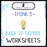 Back to School Worksheets - Welcome to 5th Grade! -Think 5-