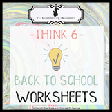 Back to School Worksheets - Welcome to 6th Grade! -Think 6-