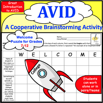 Preview of AVID: A Welcome to Class Cooperative Brainstorming Activity (Grades 6-12)