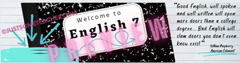 Preview of Welcome to English 7 Google Classroom Banner Header ANIMATED!