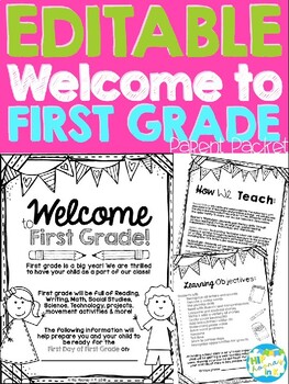 Preview of Welcome to FIRST GRADE Editable Information Packet for Parents