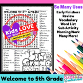 Welcome to Fifth Grade Word Search Activity: Distance Learning