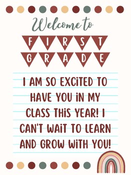 Preview of Welcome to First Grade Greeting Cards (Boho Theme)