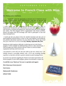 Preview of Welcome to French Class Newsletter