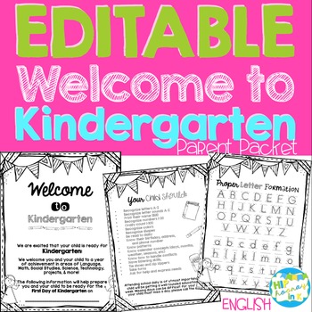 Preview of Welcome to Kindergarten Editable Information Packet for Parents ENGLISH