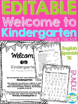 Preview of Welcome to Kindergarten Editable Parent Packet BUNDLE (English, Spanish, and TK)
