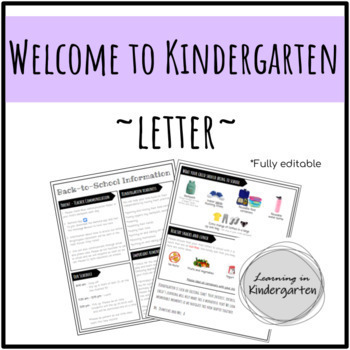 Preview of Welcome to Kindergarten Information Letter