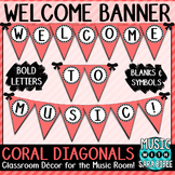 Welcome to Music! Coral Diagonals Pennant Banner