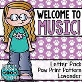 Welcome to Music! Display Letters- Paw Print Pattern- Lavender