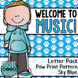 Welcome to Music! Display Letters- Paw Print Pattern- Sky Blue