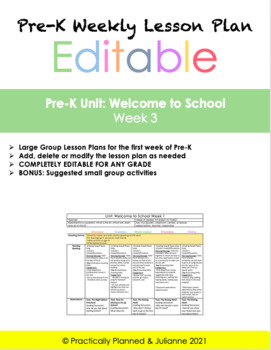 Preview of Welcome to Pre-K Week 3  Editable Lesson Plan
