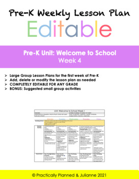 Preview of Welcome to Pre-K Week 4 Editable Weekly Lesson Plan