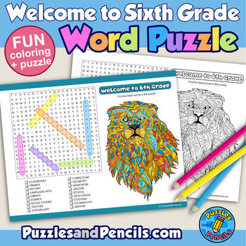 Preview of Welcome to Sixth Grade Word Search Puzzle and Coloring Activity Page